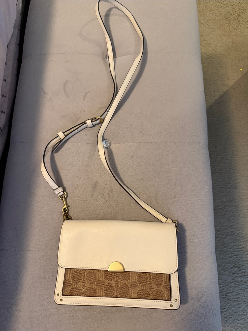 Coach Cream and Brown Signature Crossbody Bag